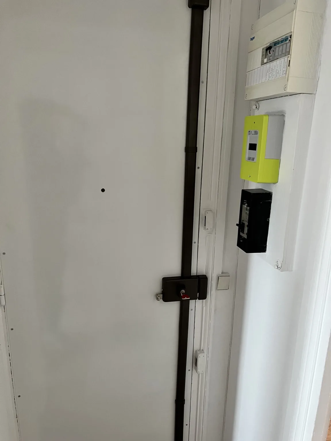 Poignée blindée finition argent sur porte d’entrée